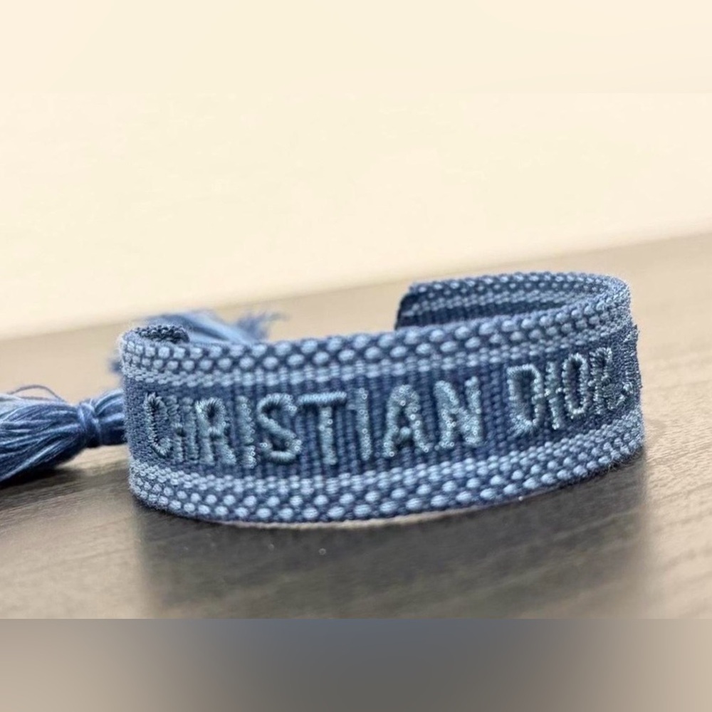 Dior Light Blue Woven 'Christian' Logo Friendship Bracelet
